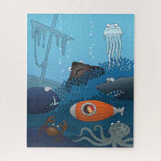 漫画のキッド潜水艦の海底の世界 ジグソーパズル (縦)