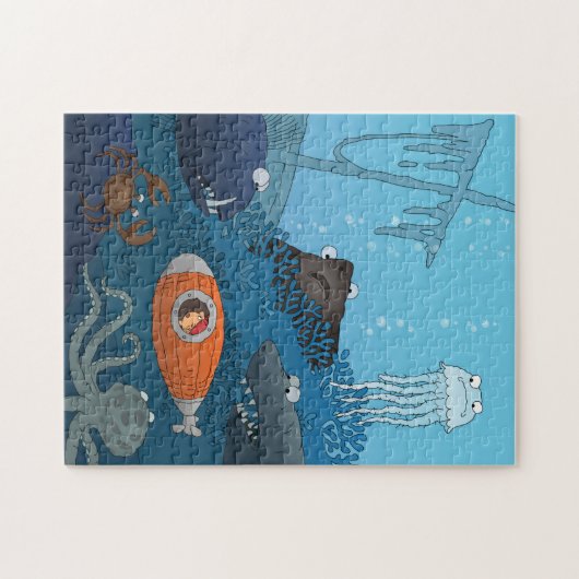 漫画のキッド潜水艦の海底の世界 ジグソーパズル (横)