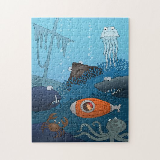 漫画のキッド潜水艦の海底の世界 ジグソーパズル (縦)