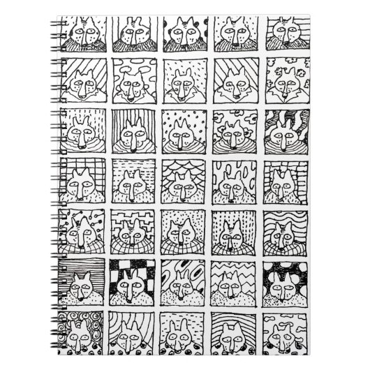 漫画のキツネの顔の四角形の絵 ノートブック (正面)