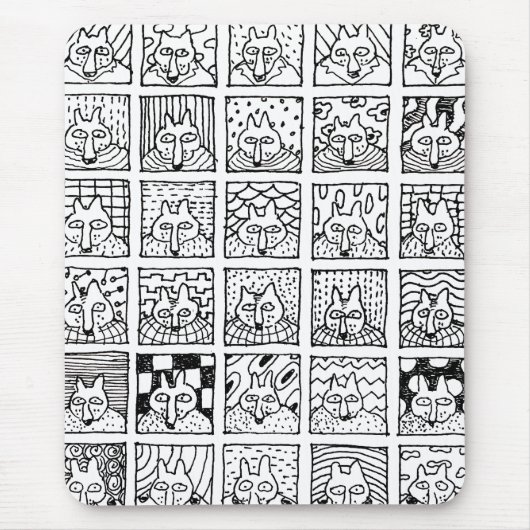 漫画のキツネの顔の四角形の絵 マウスパッド (正面)