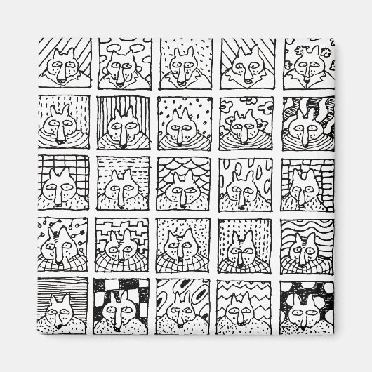 漫画のキツネの顔の四角形の絵 マグネット (正面)