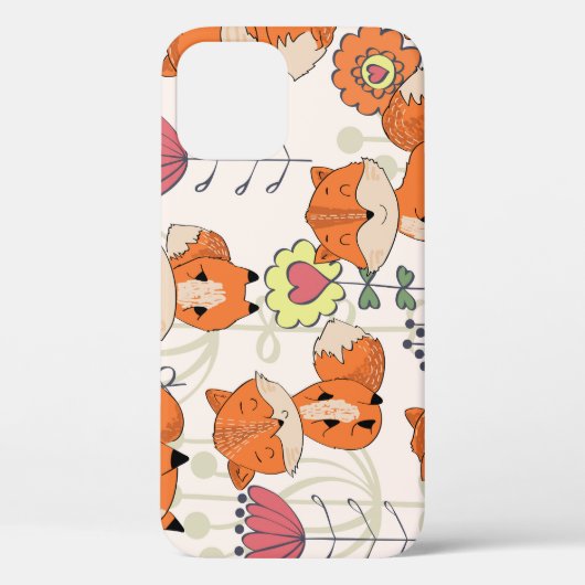 漫画のキツネ、花:ヴィンテージの手描きパターン Case-Mate iPhoneケース (裏面)