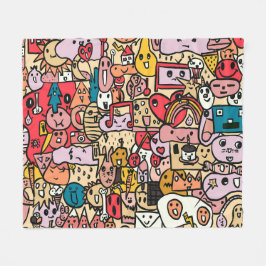 漫画のキャラクターハンドドロートトスパターンキッズ フリースブランケット