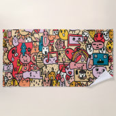 漫画のキャラクター手描きトスパターンキッズ ビーチタオル (正面)