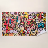 漫画のキャラクター手描きトスパターンキッズ ビーチタオル (正面)