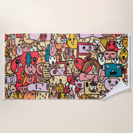 漫画のキャラクター手描きトスパターンキッズ ビーチタオル