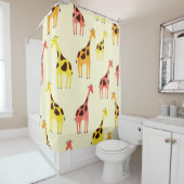 漫画のキリン：カラフルヴィンテージパターン。 シャワーカーテン (インサイチュ)