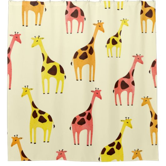 漫画のキリン：カラフルヴィンテージパターン。 シャワーカーテン (正面)