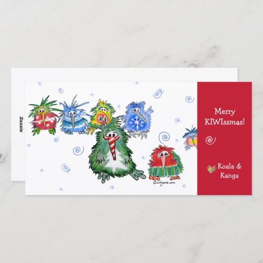 漫画のキーウィのメリークリスマスカード シーズンカード (正面/裏面)