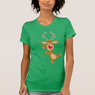 漫画のクリスマスのトナカイの女性のTシャツ Tシャツ