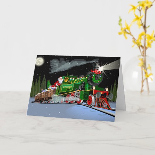 漫画のクリスマス列車はがき カード (黄色い花)