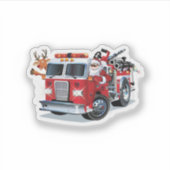 漫画のクリスマス消防車 シール (正面)