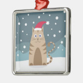 漫画のクリスマス猫は雪の中でサンタ帽をかぶった メタルオーナメント (左)