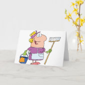 漫画のクリーニングの女性 カード (黄色い花)