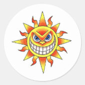 漫画のクールタトゥーのシンボル悪の笑顔SUN顔 ラウンドシール (正面)