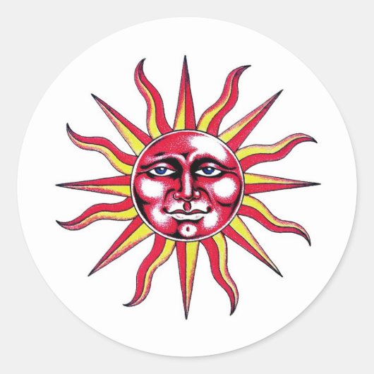漫画のクールタトゥー記号サンゴッド顔 ラウンドシール (正面)