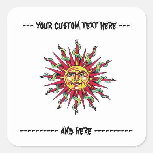 漫画のクールタトゥー記号サン神顔頭 スクエアシール (正面)