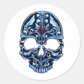 漫画のクールタトゥー記号ブルー金属ゴシックスカル ラウンドシール (正面)