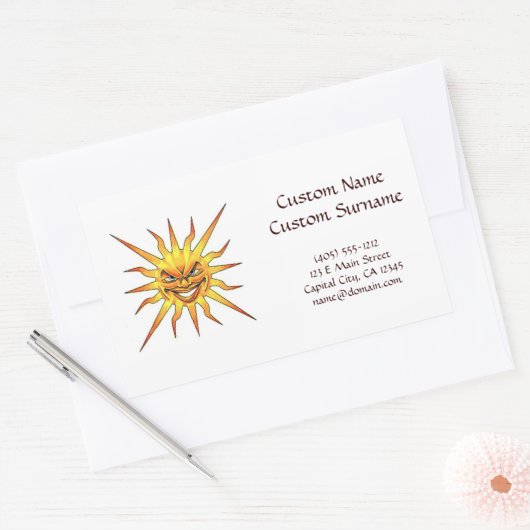 漫画のクール入れ墨のシンボル悪い太陽顔 長方形シール (封筒)