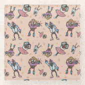 漫画のコーヒー豆ダンスパーティー ガラスコースター (正面)