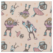 漫画のコーヒー豆ダンスパーティー ファブリック (クローズアップ)