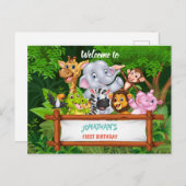 漫画のサファリ動物 インビテーションポストカード (正面/裏面)