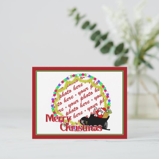 漫画のサンタさんのそりに乗る写真立て シーズンポストカード (スタンド正面)