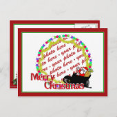 漫画のサンタさんのそりに乗る写真立て シーズンポストカード (正面/裏面)