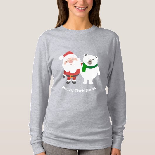 漫画のサンタとシロクマ、メリークリスマス Tシャツ (正面)