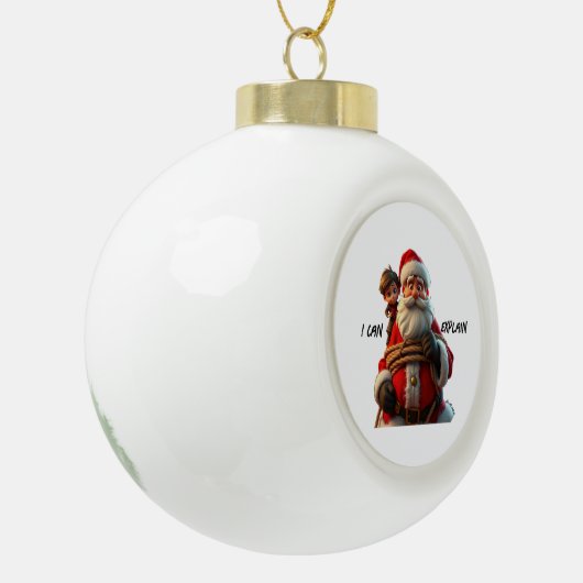 漫画のサンタクロースと小さな男の子を説明できる セラミックボールオーナメント (左)