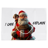 漫画のサンタクロースと小さな男の子を説明できる ラージペーパーバッグ (裏面)