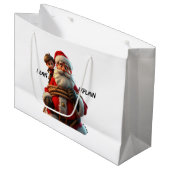 漫画のサンタクロースと小さな男の子を説明できる ラージペーパーバッグ (正面アングル)