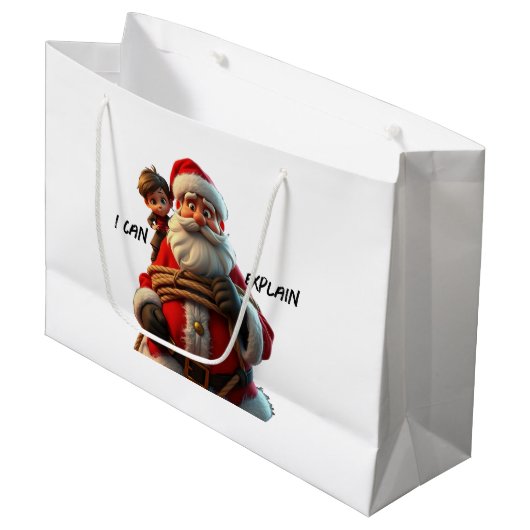 漫画のサンタクロースと小さな男の子を説明できる ラージペーパーバッグ (正面アングル)