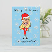 漫画のサンタクロースの少女 ブロンド 幸せなクリスマス シーズンカード (スタンド正面)