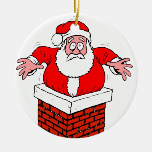 漫画のサンタクロース得が煙突に突き刺さった セラミックオーナメント (正面)