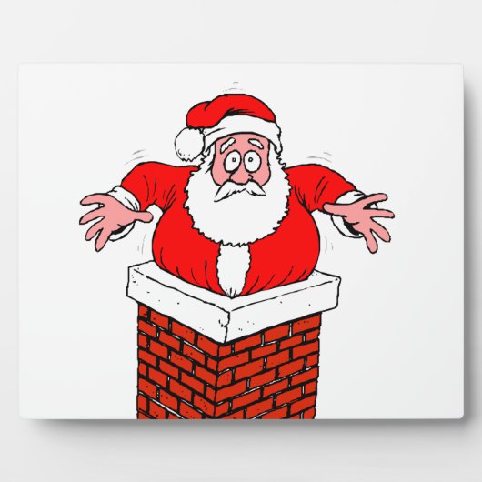 漫画のサンタクロース得が煙突に突き刺さった フォトプラーク (正面)