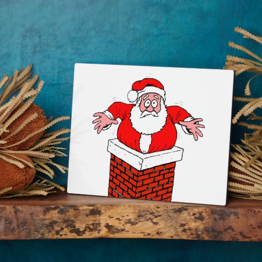 漫画のサンタクロース得が煙突に突き刺さった フォトプラーク (側面)