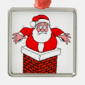 漫画のサンタクロース得が煙突に突き刺さった メタルオーナメント (正面)