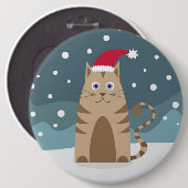 漫画のサンタ猫の雪のクリスマス夜 缶バッジ (正面&裏面)