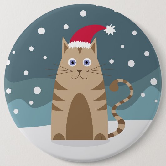 漫画のサンタ猫の雪のクリスマス夜 缶バッジ (正面)