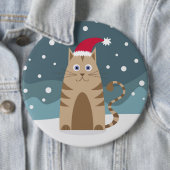 漫画のサンタ猫の雪のクリスマス夜 缶バッジ (インサイチュ)