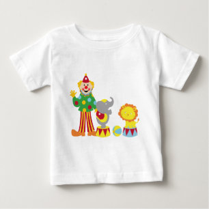 漫画のサーカスのピエロおよび動物のTシャツ ベビーTシャツ