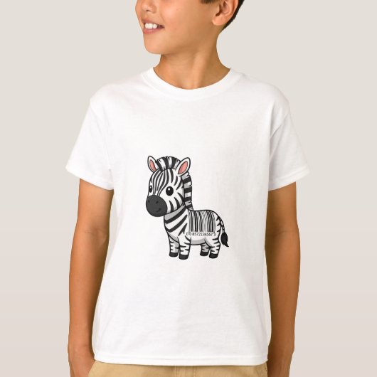 漫画のシマウマ バーコード ストライプ かわいい子供 Tシャツ (正面)