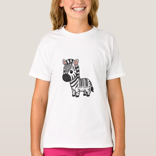漫画のシマウマ バーコード ストライプ かわいい子供 Tシャツ (正面)