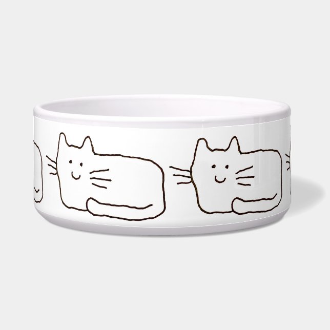漫画のシンプルな猫の線画 ボウル (正面)