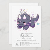 漫画のシンプル恐竜の赤ちゃんシャワー 招待状 (正面/裏面)