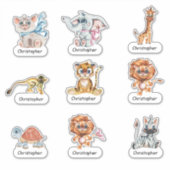 漫画のジャングル動物とあなたの名前のシール シール (正面)