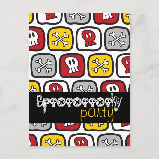 漫画のスカルとボーンズのパターンハローウィンパーティ インビテーションポストカード (正面)