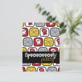 漫画のスカルとボーンズのパターンハローウィンパーティ インビテーションポストカード (スタンド正面)